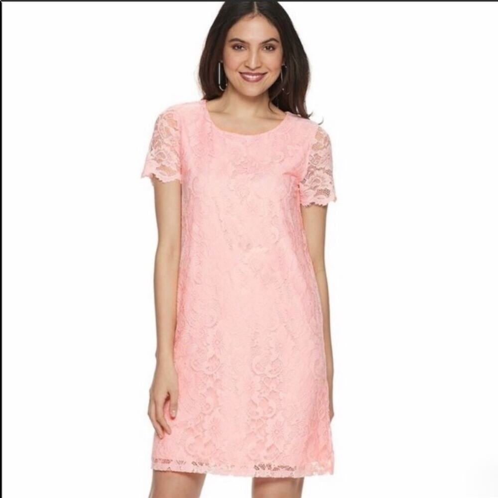 Juicie Couture Chalk Pink Floral Lace Shift Dress
